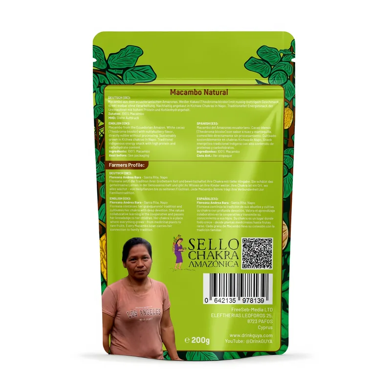 Macambo Natural – Rückseite der 200-g-Verpackung