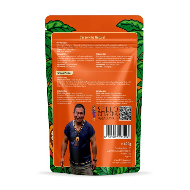 Kakao-Nibs Naturbelassen · Verpackung von hinten