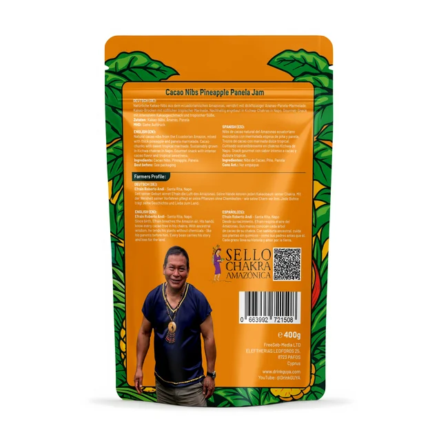 Kakao-Nibs Pineapple Panela Jam · Verpackung von hinten